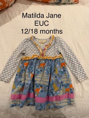 Matilda Jane Blue Dress with Orange Fox Print and Purple Trim